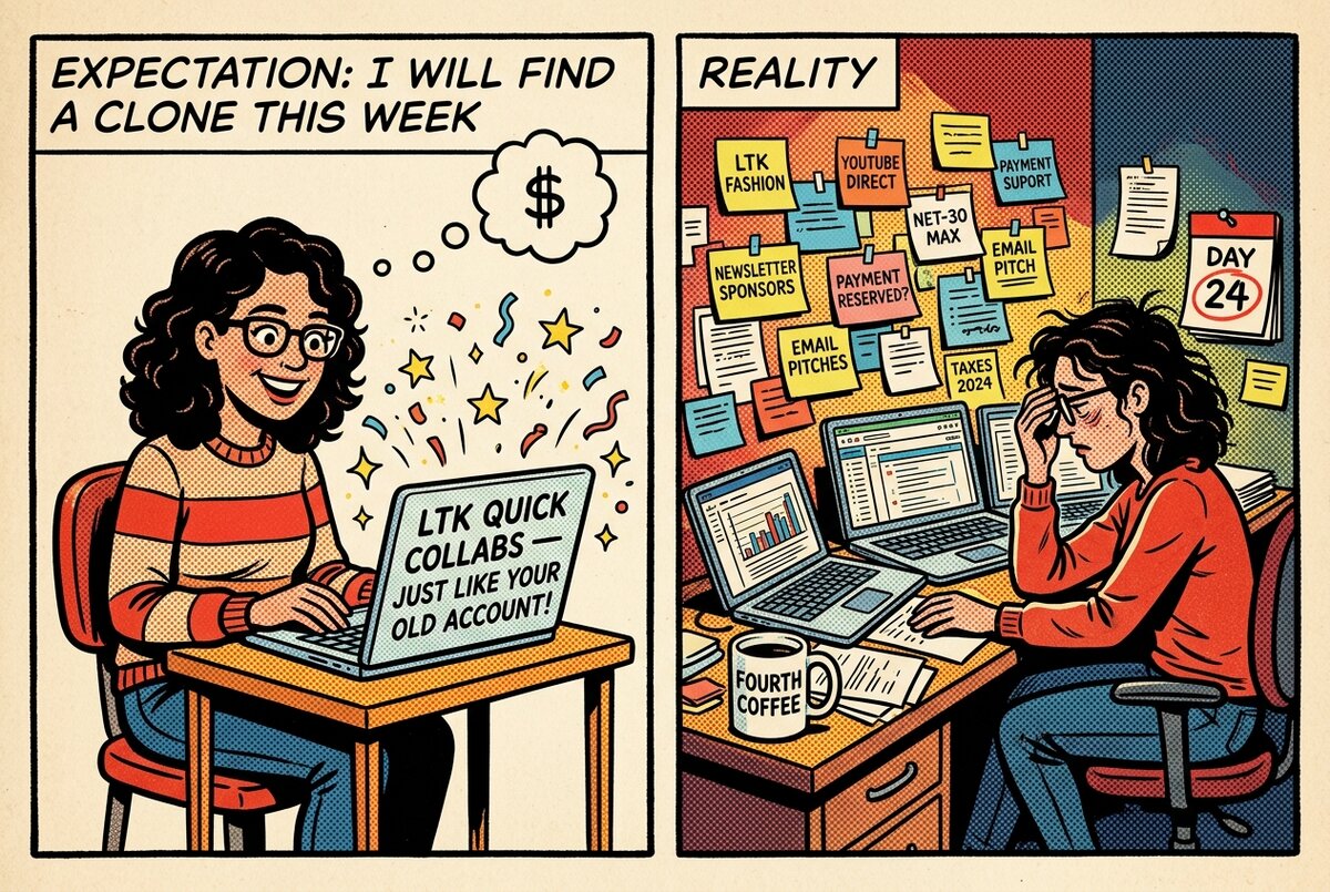 Split panel comparing the expectation of finding a single Collective Voice clone versus the reality of building a multi-platform replacement stack