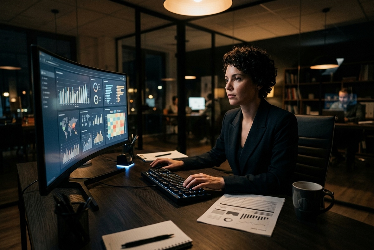 Brand marketing manager reviewing YouTube creator analytics and rate card data at their desk