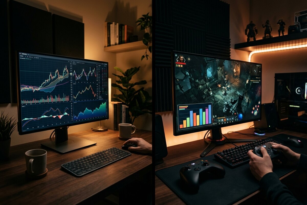 Split comparison of a finance creator workspace and gaming creator workspace showing the CPM rate difference between niches